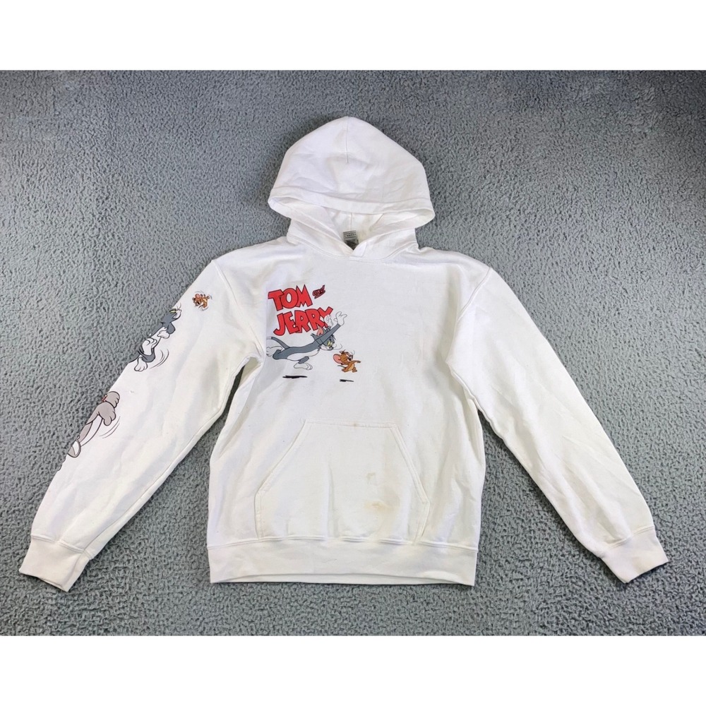 Gildan Tom and Jerry Hoodie Mens S Graphic Print Cartoon Thrashed Grunge Skater - Picture 2 of 14